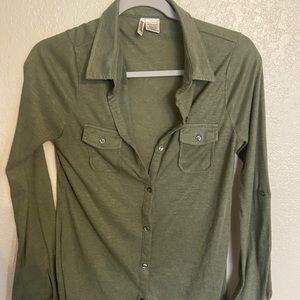 Hunter green button up shirt. Size L